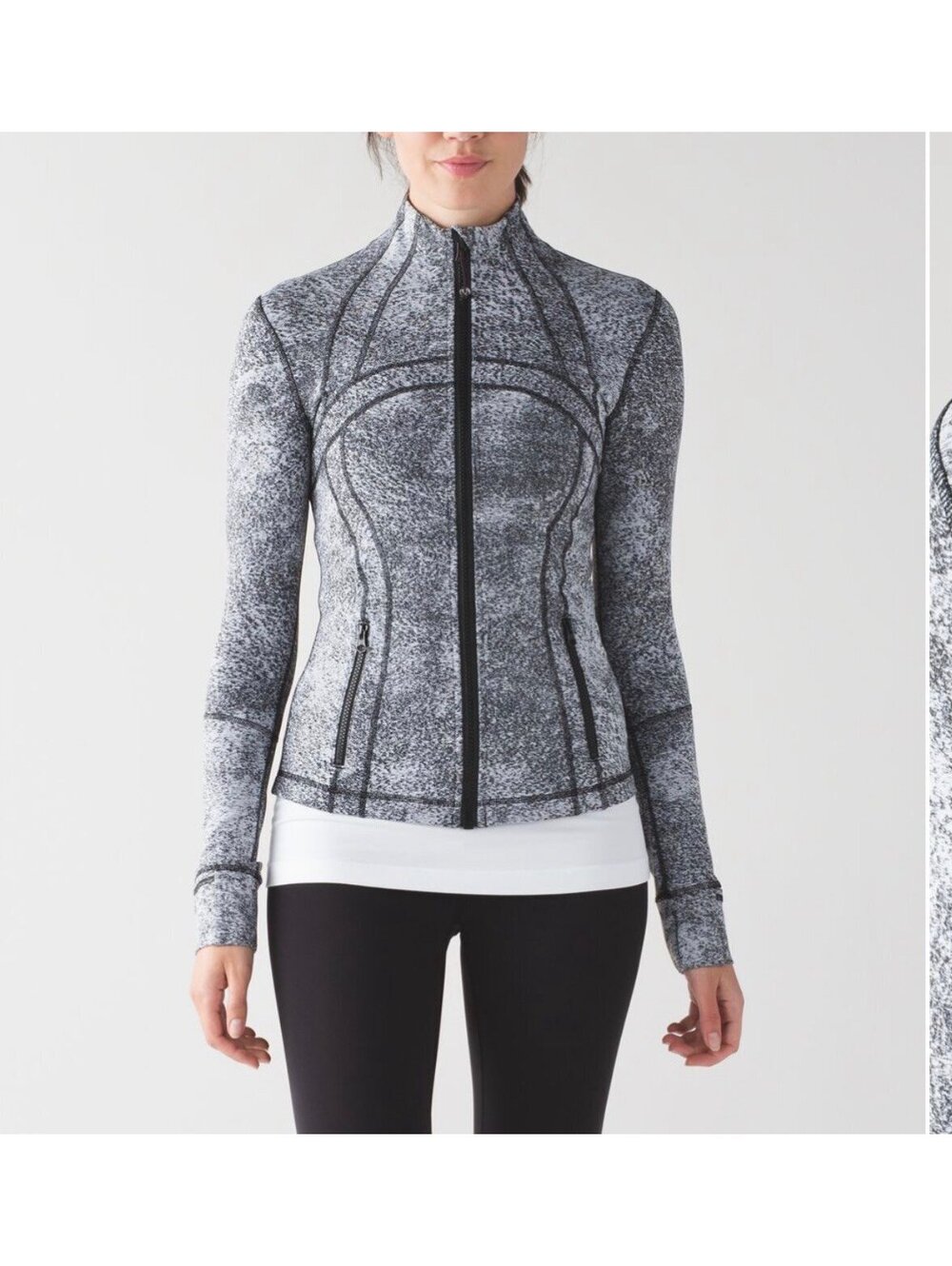 EUC Lululemon Define Jacket SZ 4 Luon Spray Jacquard Black White Full Zip